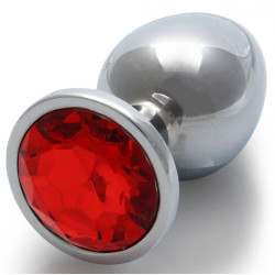 Ouch! Bijou anal Round Gem M 7 x 3.3 cm Argenté-Rouge